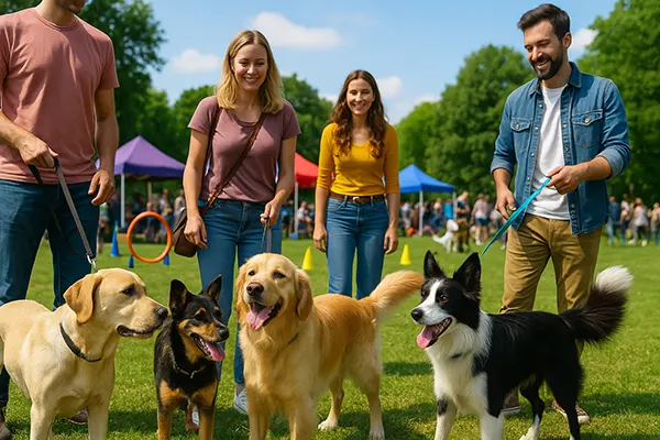 Happy dog and owner at a park